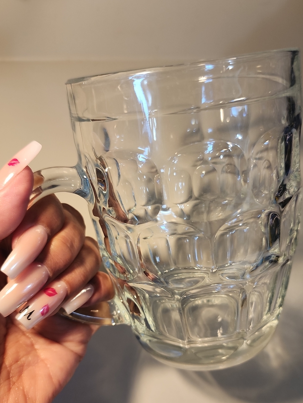 Vintage Arcoroc  Dimple Thumbprint Clear Glass Beer Pint Mug 5.5" Tall, France